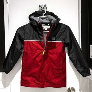 MEC  - Boys/Youth Fleece-Lined Rain Jacket in Red & Black (Size 6)